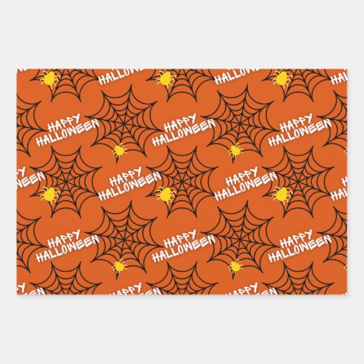 Niedlich Happy Halloween Spider Webmuster Geschenkpapier Set (Vorderseite 3)