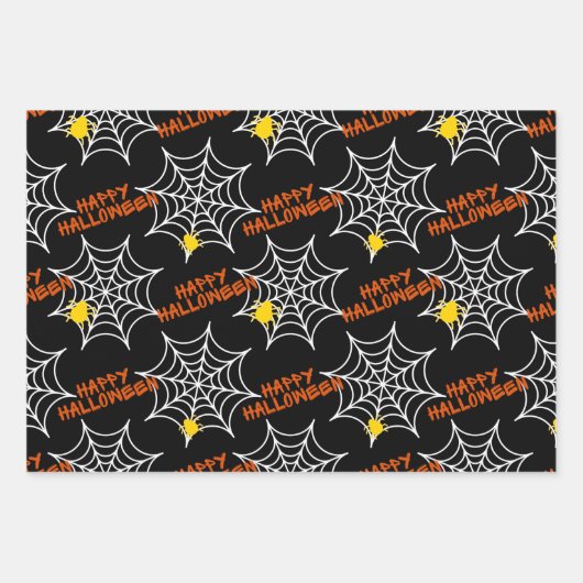 Niedlich Happy Halloween Spider Webmuster Geschenkpapier Set (Vorderseite 2)