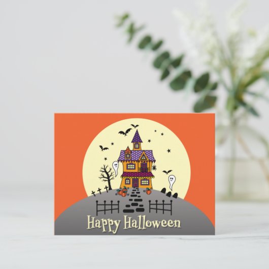Niedlich Happy Halloween Spuk Haus Postkarte (Stehend Vorderseite)