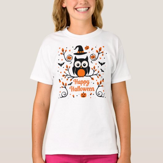 Niedlich Happy Halloween T-Shirt (Vorderseite)