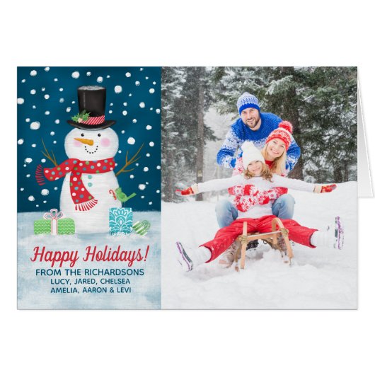 Niedlich Happy Holidays Snowman Foto Weihnachtskar (Vorderseite (Horizontal))