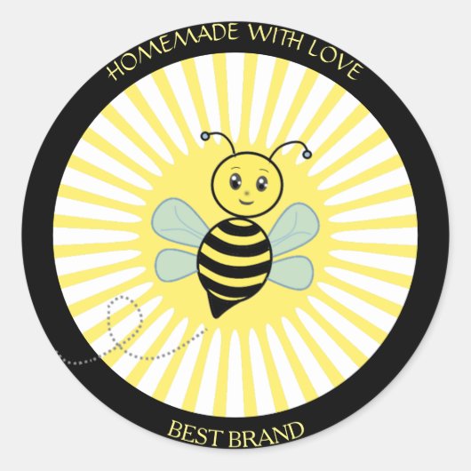 Niedlich Happy Honeybee Jar Label & Sun Rays hausg Runder Aufkleber (Vorderseite)