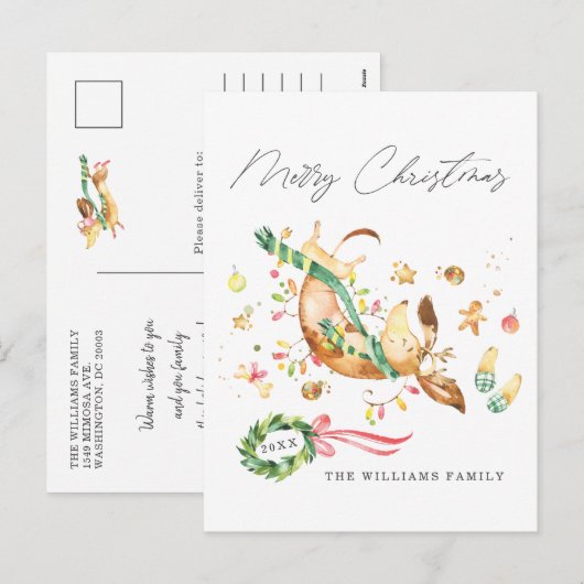 Niedlich Happy Hund Dackel Weihnachtslicht Feiertagspostkarte (Vorne/Hinten)