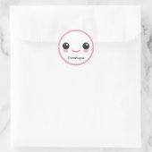 Niedlich Happy Kawaii Face - Anpassbare Namensaufk Runder Aufkleber (Tasche)