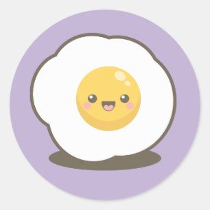 Niedlich Happy Kawaii Fried Egg Runder Aufkleber