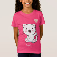 Niedlich Happy Kitty Cat & Heart Ballon T - Shirt