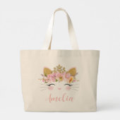 Niedlich Happy Kitty Cat Princess Floral Gold Crow Jumbo Stoffbeutel (Rückseite)