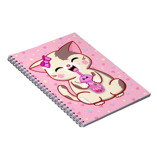 Niedlich Happy Kitty Pink Strawberry Milk Notebook Notizblock (Rechte Seite)
