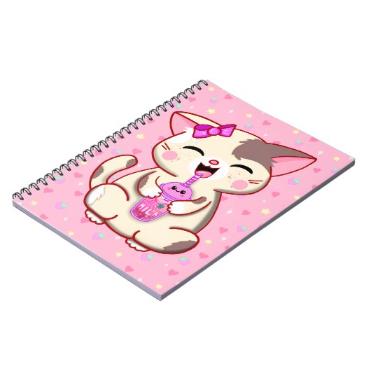 Niedlich Happy Kitty Pink Strawberry Milk Notebook Notizblock (Linke Seite)