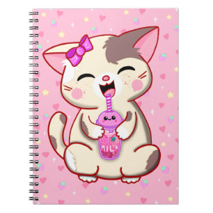 Niedlich Happy Kitty Pink Strawberry Milk Notebook Notizblock