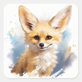 Niedlich Happy Lächeln Brown Fennec Fox Quadratischer Aufkleber