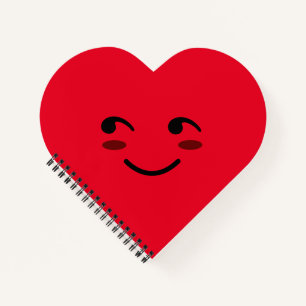 Niedlich Happy Lächeln Gesicht Roter Cartoon Herz Notizblock