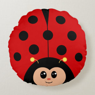 Niedlich Happy Lady Bug Cartoon Rundes Kissen