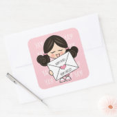 Niedlich Happy Mail Asian Girl Pink Siegel Quadratischer Aufkleber (Umschlag)