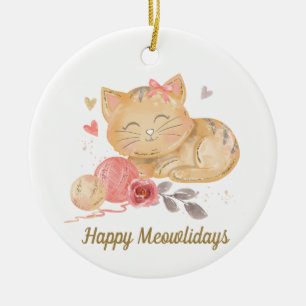 Niedlich Happy Mewolidays Cat Keramik Ornament