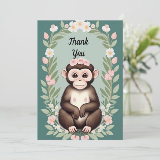 Niedlich Happy Monkey Flat Dankeschön Karte (Stehend Vorderseite)