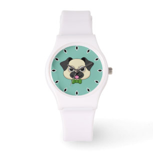 Niedlich Happy Mops Dog mit Papillon Armbanduhr