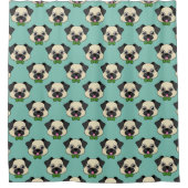 Niedlich Happy Mops Dog mit Papillon Duschvorhang (Vorderseite)