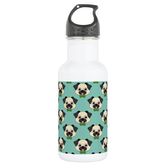 Niedlich Happy Mops Dog mit Papillon Edelstahlflasche (Vorderseite)