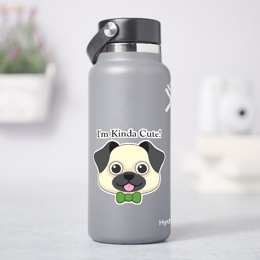Niedlich Happy Mops Dog mit Papillon | Personalisi Aufkleber (HydroFlask)
