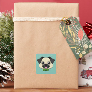 Niedlich Happy Mops Dog mit Papillon Quadratischer Aufkleber