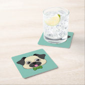 Niedlich Happy Mops Dog mit Papillon Rechteckiger Pappuntersetzer (Vor Ort)