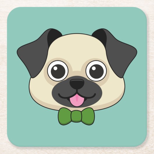 Niedlich Happy Mops Dog mit Papillon Rechteckiger Pappuntersetzer (Vorderseite)