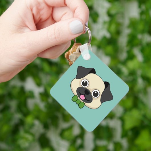 Niedlich Happy Mops Dog mit Papillon Schlüsselanhänger (Hand)