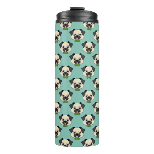 Niedlich Happy Mops Dog mit Papillon Thermosbecher (Vorderseite)