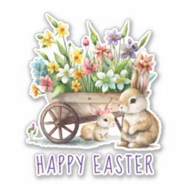Niedlich Happy Oaster Bunnies und Blume Aufkleber