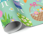 Niedlich Happy Oaster Bunny Eggs Frühlingsblumen Geschenkpapier (Rolleneckpunkt)