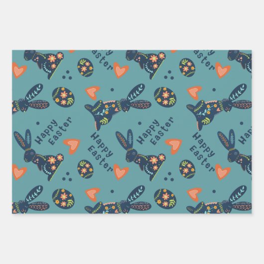 Niedlich Happy Oaster Bunny Muster Custom Folk Geschenkpapier Set (Vorderseite 2)