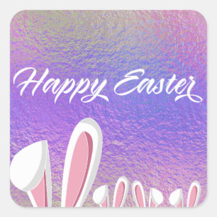 Niedlich Happy Oaster Bunny Oars Iridescent Quadratischer Aufkleber
