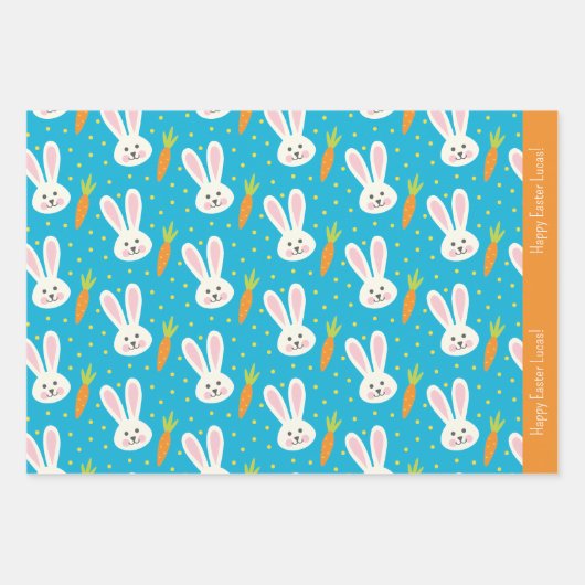 Niedlich Happy Oaster Bunny Pattern mit Kid Name Geschenkpapier Set (Vorderseite)