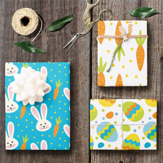 Niedlich Happy Oaster Bunny Pattern mit Kid Name Geschenkpapier Set