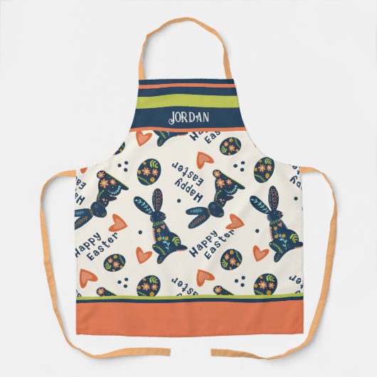 Niedlich Happy Oaster Bunny Pattern Navy Custom Fo Schürze (Vorderseite)