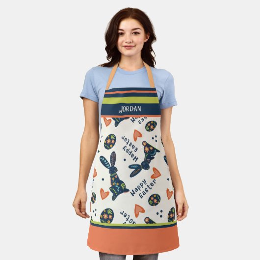Niedlich Happy Oaster Bunny Pattern Navy Custom Fo Schürze (Getragen)