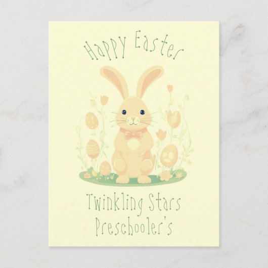 Niedlich Happy Oaster Bunny Rabbit Preschool Gelb Postkarte (Vorderseite)