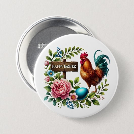Niedlich Happy Oaster Hahn Button (Vorne & Hinten)