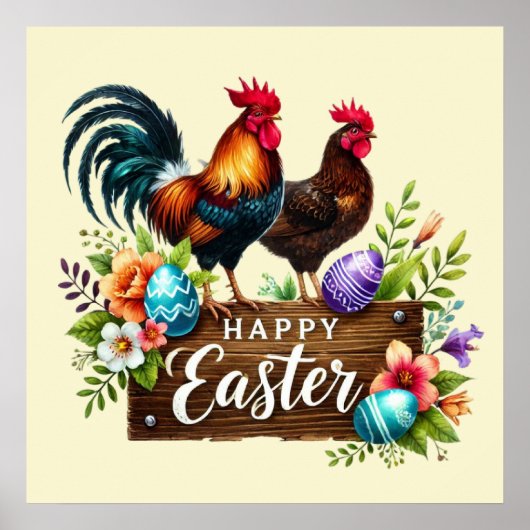 Niedlich Happy Oaster Hahn Poster (Vorne)