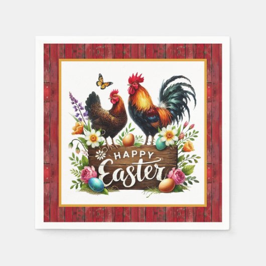 Niedlich Happy Oaster Hahn Serviette (Vorderseite)