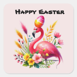 Niedlich Happy Oaster Pink Flamingo Quadratischer Aufkleber