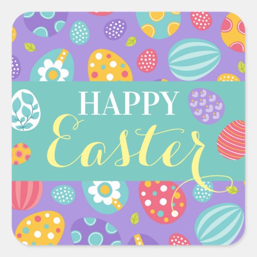 Niedlich Happy Oaster Quadratischer Aufkleber (Vorderseite)