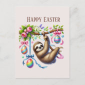 Niedlich Happy Oaster Sloth Feiertagspostkarte (Vorderseite)