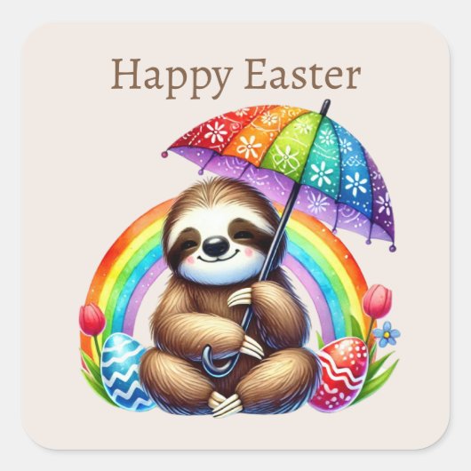 Niedlich Happy Oaster Sloth Quadratischer Aufkleber (Vorderseite)