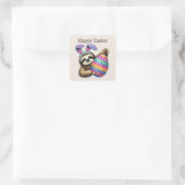Niedlich Happy Oaster Sloth Quadratischer Aufkleber (Tasche)