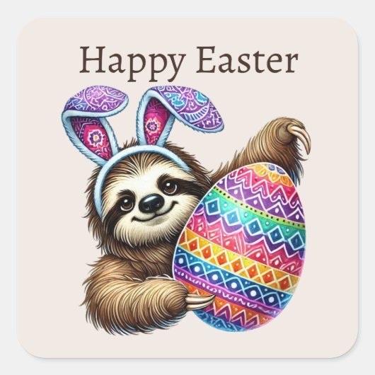 Niedlich Happy Oaster Sloth Quadratischer Aufkleber (Vorderseite)
