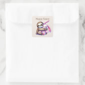 Niedlich Happy Oaster Sloth Square Aufkleber (Tasche)