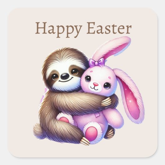 Niedlich Happy Oaster Sloth Square Aufkleber (Vorderseite)