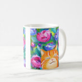 Niedlich Happy Orange Tabby Katze mit Blume Katze Kaffeetasse (VorderseiteRechts)